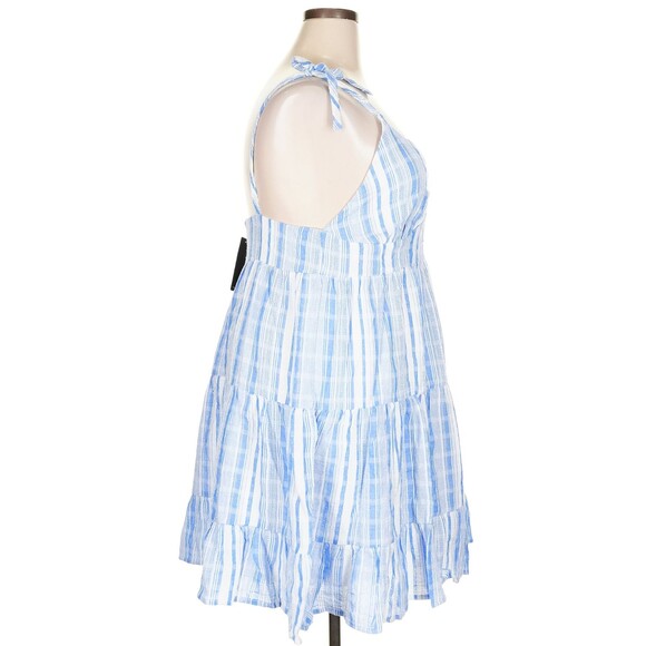 Lulus Shore of Yourself Blue Striped Tie Strap Tiered Mini Dress 2X Cotton NWT - Picture 5 of 12